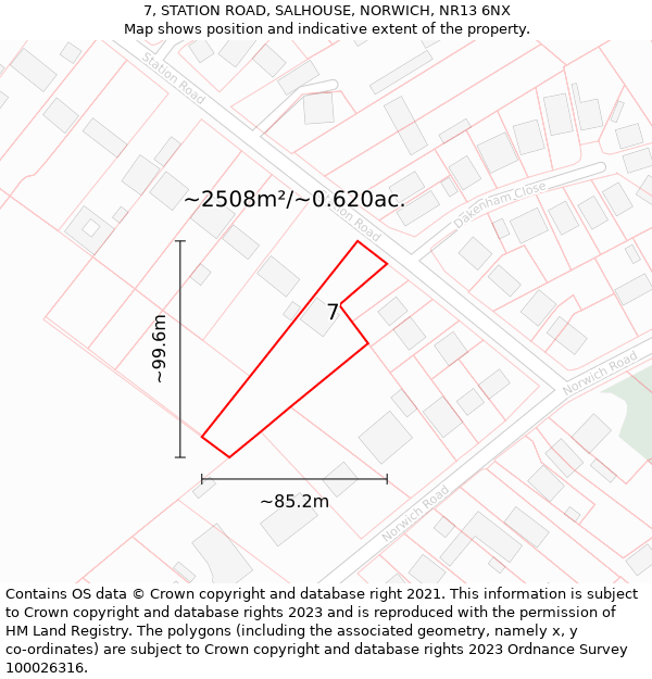 7, STATION ROAD, SALHOUSE, NORWICH, NR13 6NX: Plot and title map