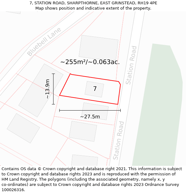 7, STATION ROAD, SHARPTHORNE, EAST GRINSTEAD, RH19 4PE: Plot and title map