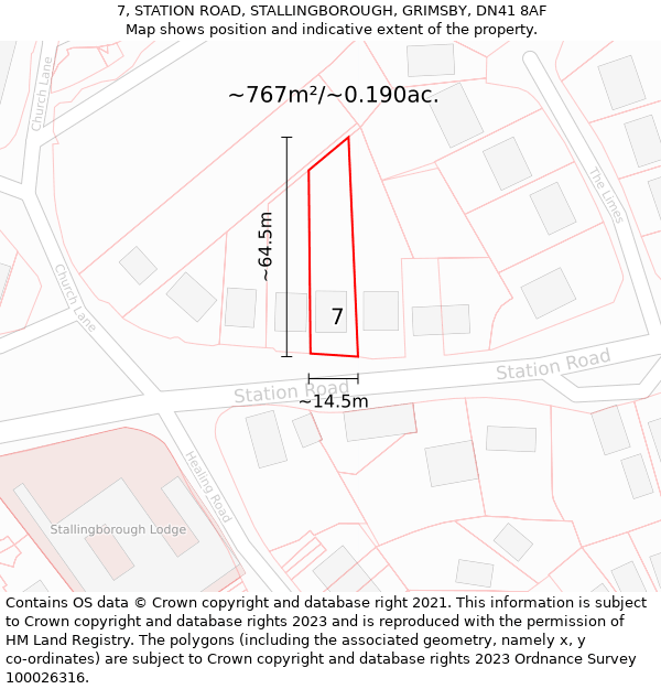 7, STATION ROAD, STALLINGBOROUGH, GRIMSBY, DN41 8AF: Plot and title map