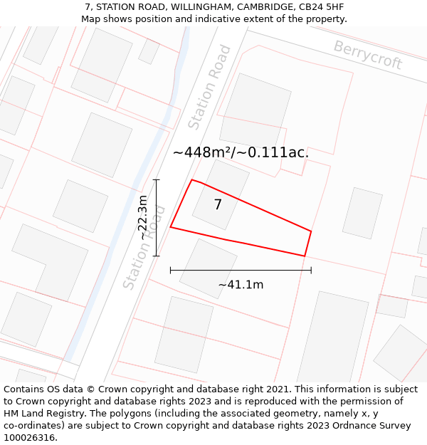 7, STATION ROAD, WILLINGHAM, CAMBRIDGE, CB24 5HF: Plot and title map
