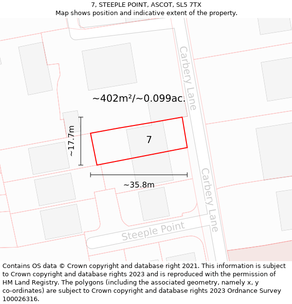 7, STEEPLE POINT, ASCOT, SL5 7TX: Plot and title map