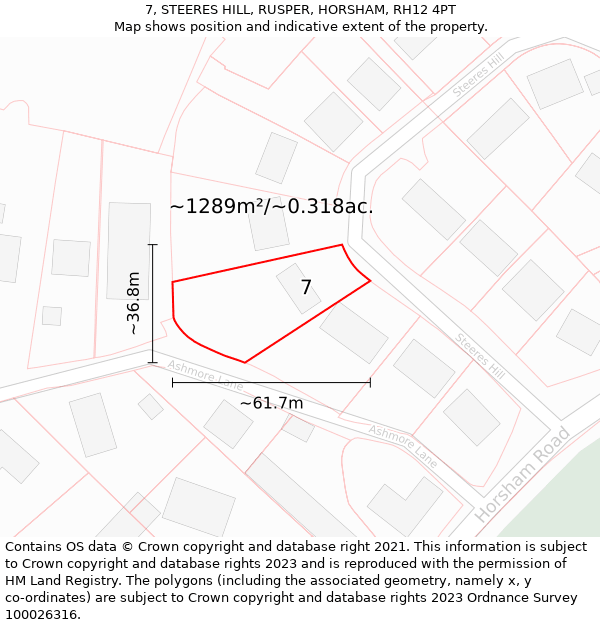 7, STEERES HILL, RUSPER, HORSHAM, RH12 4PT: Plot and title map