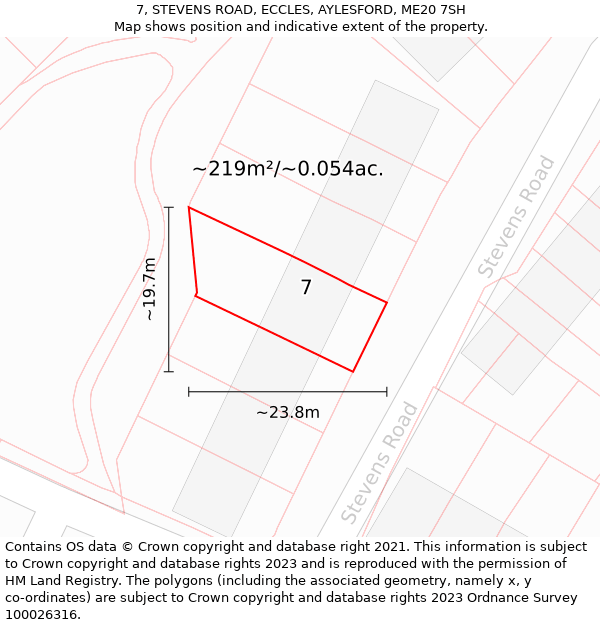 7, STEVENS ROAD, ECCLES, AYLESFORD, ME20 7SH: Plot and title map