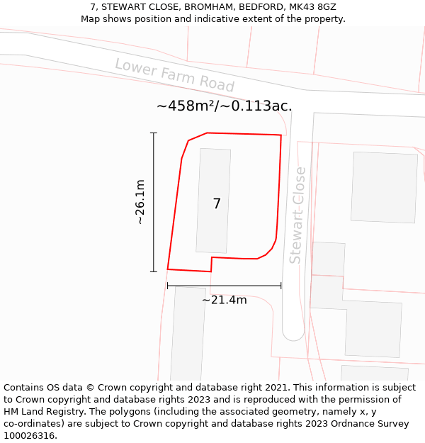 7, STEWART CLOSE, BROMHAM, BEDFORD, MK43 8GZ: Plot and title map