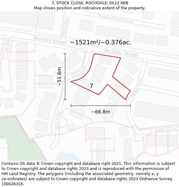 7, STOCK CLOSE, ROCHDALE, OL12 6BB: Plot and title map