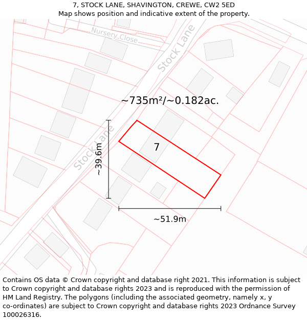 7, STOCK LANE, SHAVINGTON, CREWE, CW2 5ED: Plot and title map