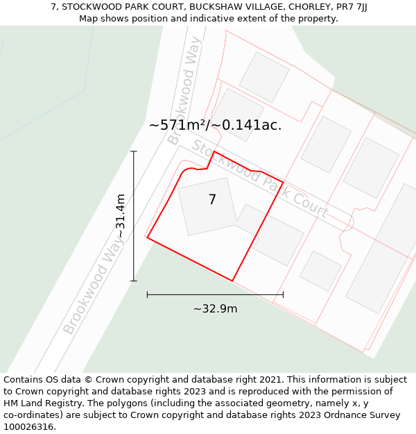 7, STOCKWOOD PARK COURT, BUCKSHAW VILLAGE, CHORLEY, PR7 7JJ: Plot and title map