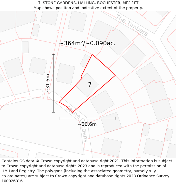 7, STONE GARDENS, HALLING, ROCHESTER, ME2 1FT: Plot and title map