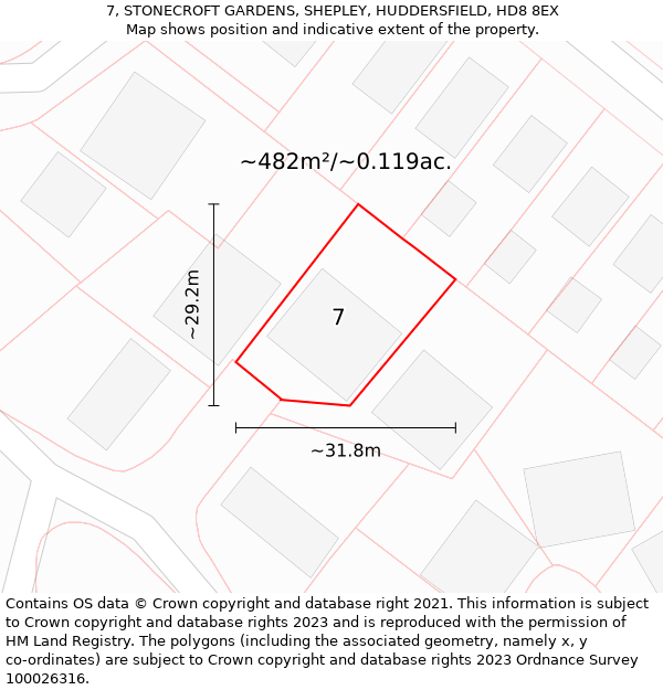 7, STONECROFT GARDENS, SHEPLEY, HUDDERSFIELD, HD8 8EX: Plot and title map