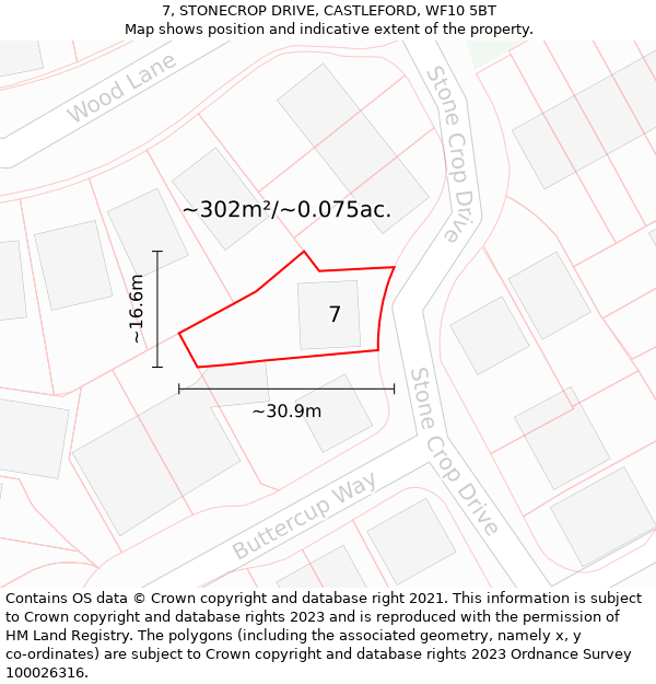 7, STONECROP DRIVE, CASTLEFORD, WF10 5BT: Plot and title map