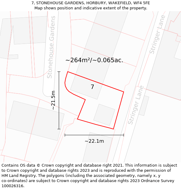 7, STONEHOUSE GARDENS, HORBURY, WAKEFIELD, WF4 5FE: Plot and title map