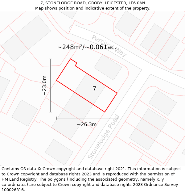 7, STONELODGE ROAD, GROBY, LEICESTER, LE6 0AN: Plot and title map