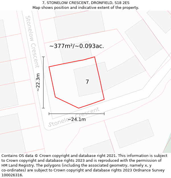 7, STONELOW CRESCENT, DRONFIELD, S18 2ES: Plot and title map