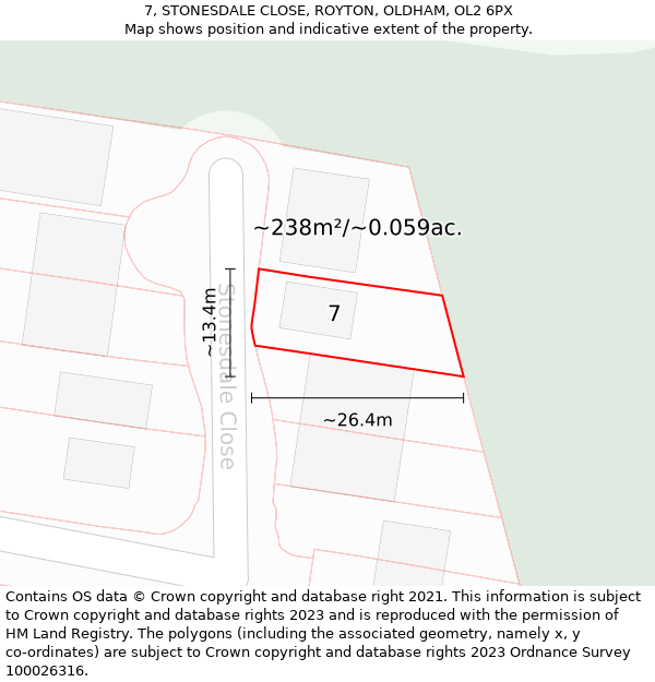 7, STONESDALE CLOSE, ROYTON, OLDHAM, OL2 6PX: Plot and title map