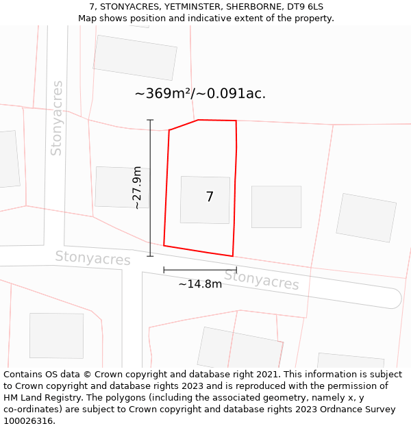 7, STONYACRES, YETMINSTER, SHERBORNE, DT9 6LS: Plot and title map