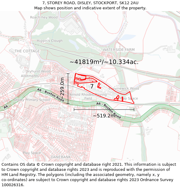 7, STOREY ROAD, DISLEY, STOCKPORT, SK12 2AU: Plot and title map