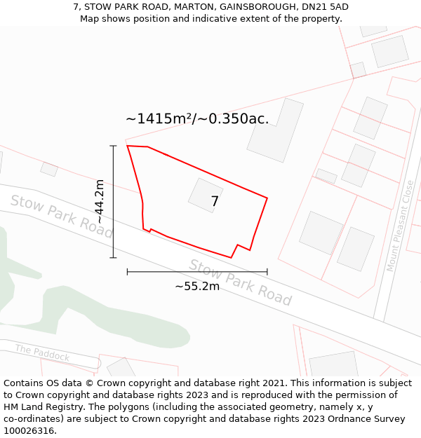 7, STOW PARK ROAD, MARTON, GAINSBOROUGH, DN21 5AD: Plot and title map