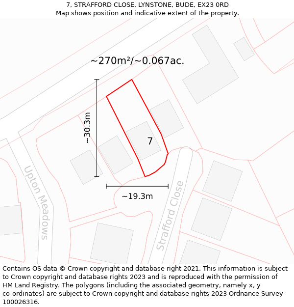 7, STRAFFORD CLOSE, LYNSTONE, BUDE, EX23 0RD: Plot and title map