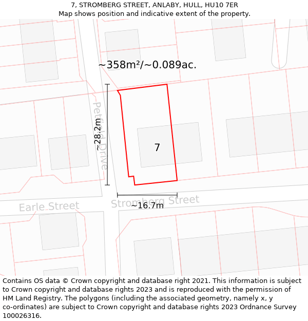 7, STROMBERG STREET, ANLABY, HULL, HU10 7ER: Plot and title map