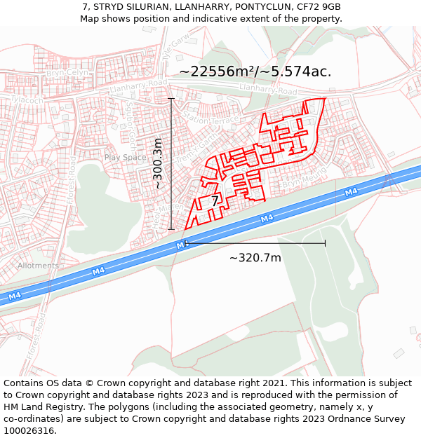 7, STRYD SILURIAN, LLANHARRY, PONTYCLUN, CF72 9GB: Plot and title map