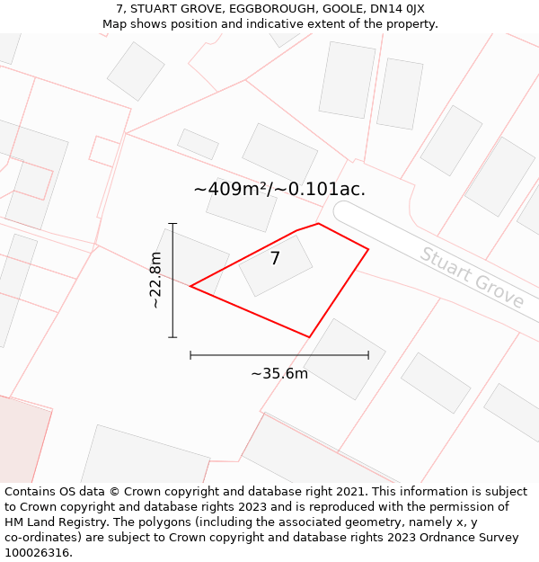 7, STUART GROVE, EGGBOROUGH, GOOLE, DN14 0JX: Plot and title map