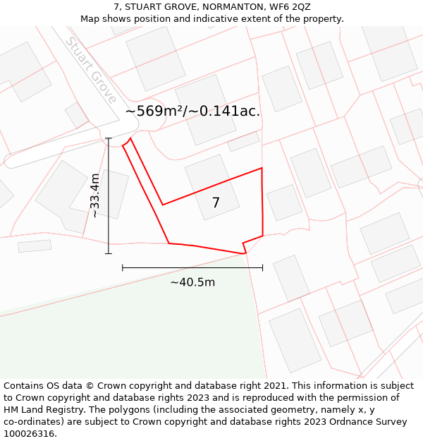 7, STUART GROVE, NORMANTON, WF6 2QZ: Plot and title map