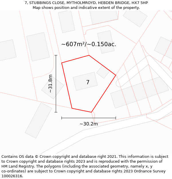 7, STUBBINGS CLOSE, MYTHOLMROYD, HEBDEN BRIDGE, HX7 5HP: Plot and title map