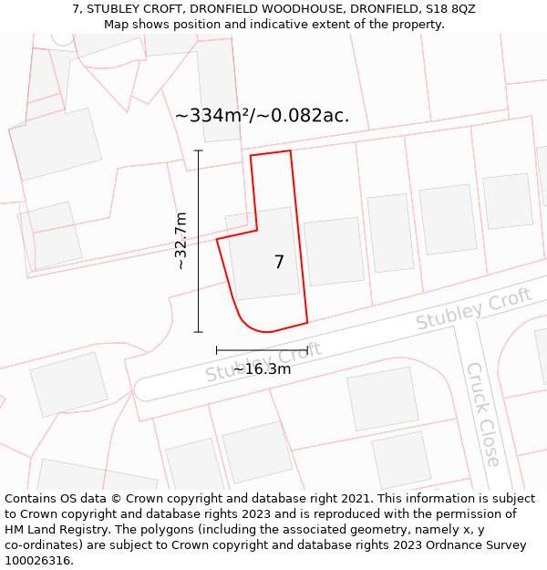 7, STUBLEY CROFT, DRONFIELD WOODHOUSE, DRONFIELD, S18 8QZ: Plot and title map