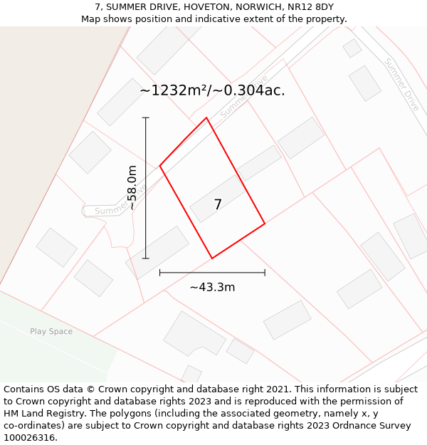 7, SUMMER DRIVE, HOVETON, NORWICH, NR12 8DY: Plot and title map