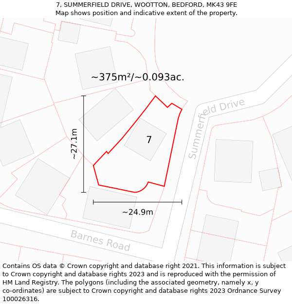7, SUMMERFIELD DRIVE, WOOTTON, BEDFORD, MK43 9FE: Plot and title map