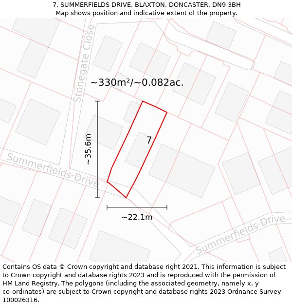 7, SUMMERFIELDS DRIVE, BLAXTON, DONCASTER, DN9 3BH: Plot and title map