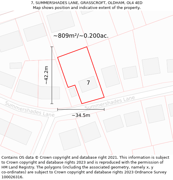 7, SUMMERSHADES LANE, GRASSCROFT, OLDHAM, OL4 4ED: Plot and title map