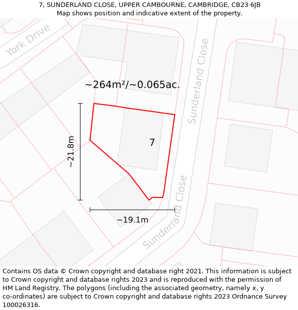 7, SUNDERLAND CLOSE, UPPER CAMBOURNE, CAMBRIDGE, CB23 6JB: Plot and title map