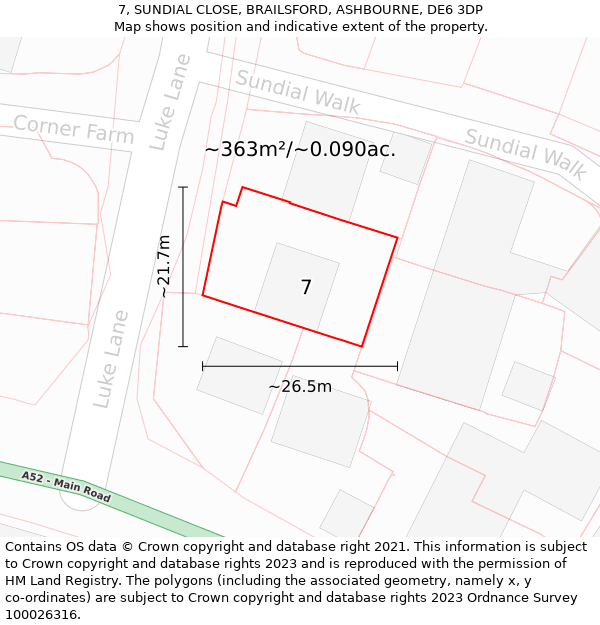 7, SUNDIAL CLOSE, BRAILSFORD, ASHBOURNE, DE6 3DP: Plot and title map