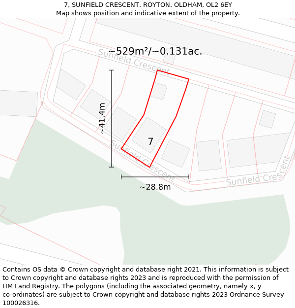 7, SUNFIELD CRESCENT, ROYTON, OLDHAM, OL2 6EY: Plot and title map