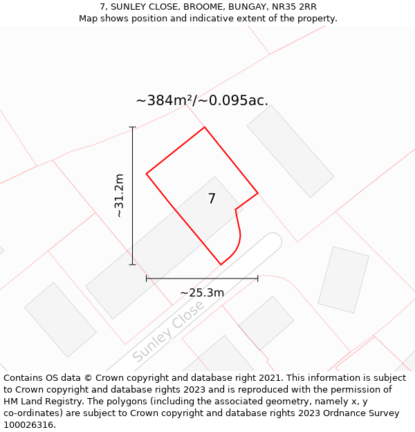 7, SUNLEY CLOSE, BROOME, BUNGAY, NR35 2RR: Plot and title map