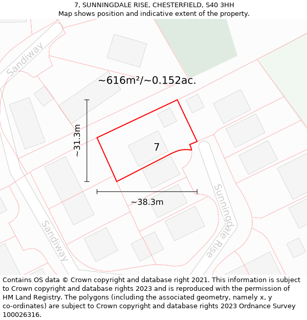 7, SUNNINGDALE RISE, CHESTERFIELD, S40 3HH: Plot and title map