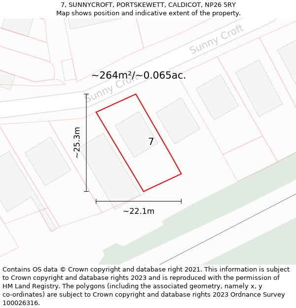 7, SUNNYCROFT, PORTSKEWETT, CALDICOT, NP26 5RY: Plot and title map