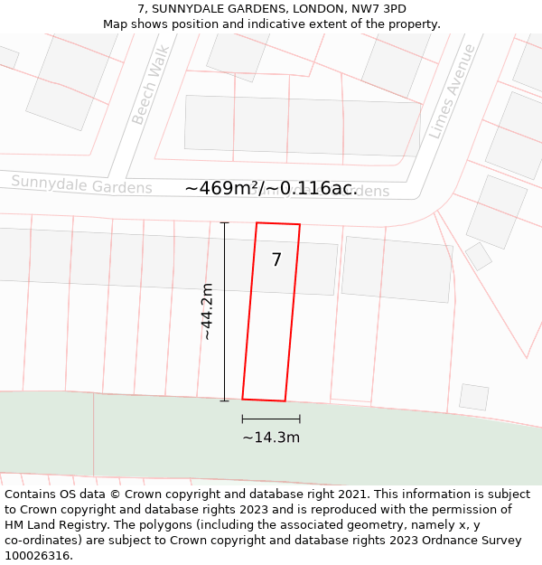 7, SUNNYDALE GARDENS, LONDON, NW7 3PD: Plot and title map