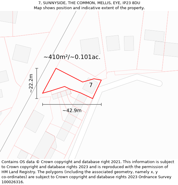 7, SUNNYSIDE, THE COMMON, MELLIS, EYE, IP23 8DU: Plot and title map