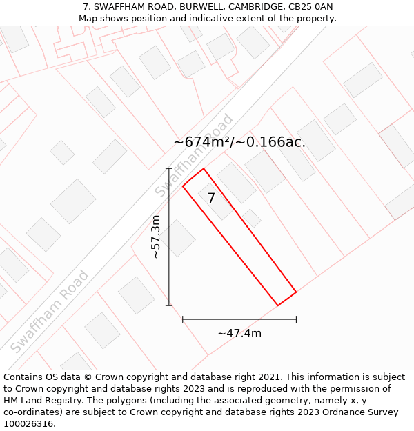 7, SWAFFHAM ROAD, BURWELL, CAMBRIDGE, CB25 0AN: Plot and title map