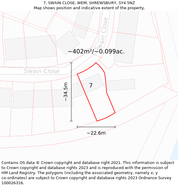 7, SWAIN CLOSE, WEM, SHREWSBURY, SY4 5NZ: Plot and title map