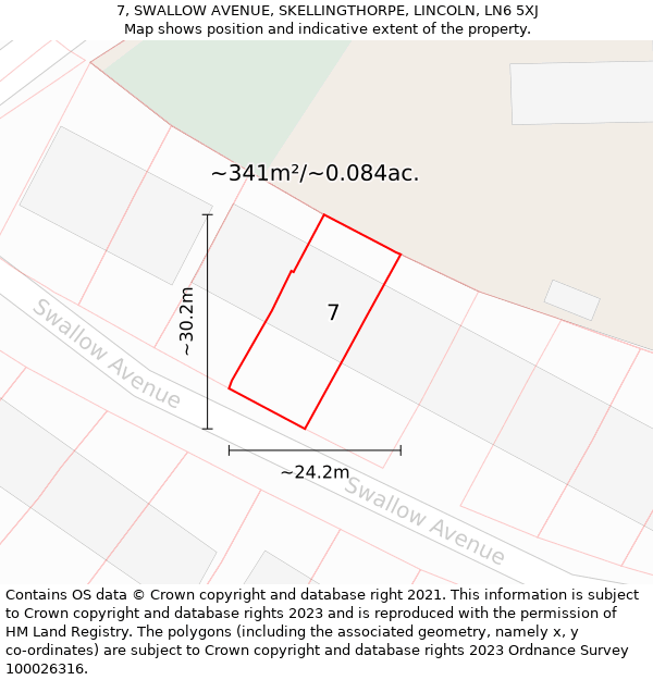 7, SWALLOW AVENUE, SKELLINGTHORPE, LINCOLN, LN6 5XJ: Plot and title map