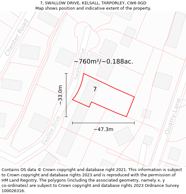 7, SWALLOW DRIVE, KELSALL, TARPORLEY, CW6 0GD: Plot and title map