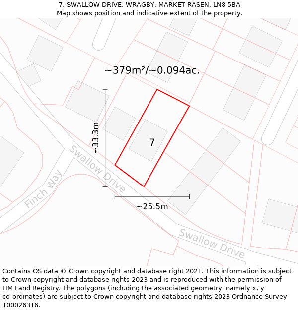 7, SWALLOW DRIVE, WRAGBY, MARKET RASEN, LN8 5BA: Plot and title map