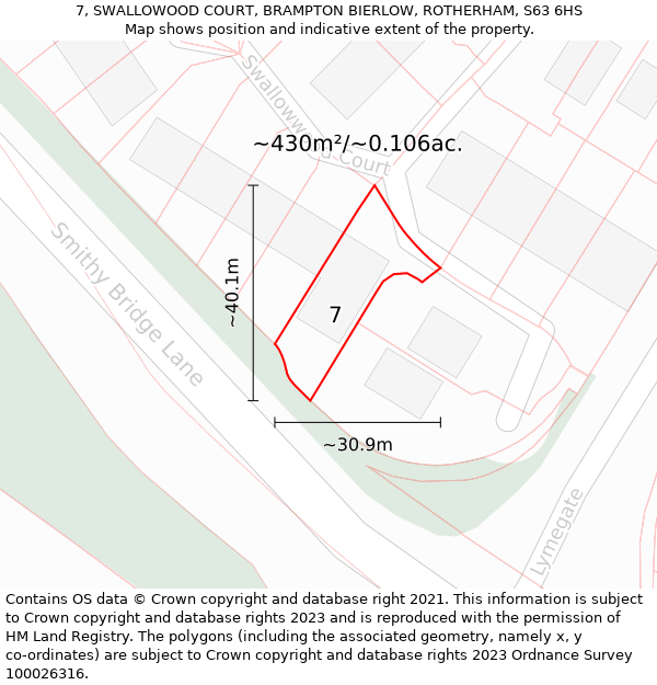 7, SWALLOWOOD COURT, BRAMPTON BIERLOW, ROTHERHAM, S63 6HS: Plot and title map