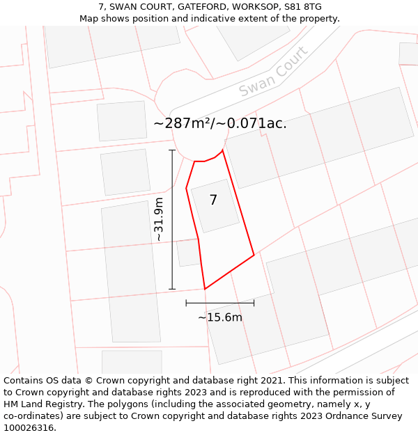 7, SWAN COURT, GATEFORD, WORKSOP, S81 8TG: Plot and title map