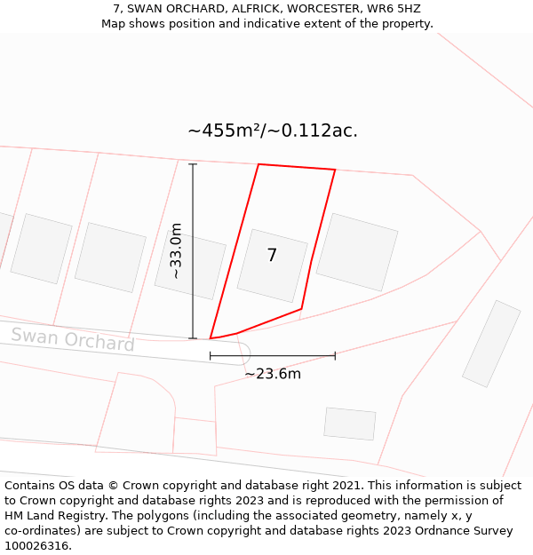 7, SWAN ORCHARD, ALFRICK, WORCESTER, WR6 5HZ: Plot and title map