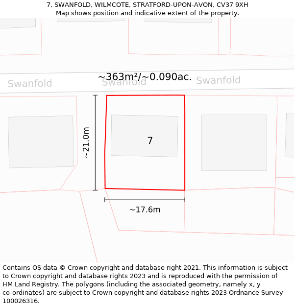 7, SWANFOLD, WILMCOTE, STRATFORD-UPON-AVON, CV37 9XH: Plot and title map