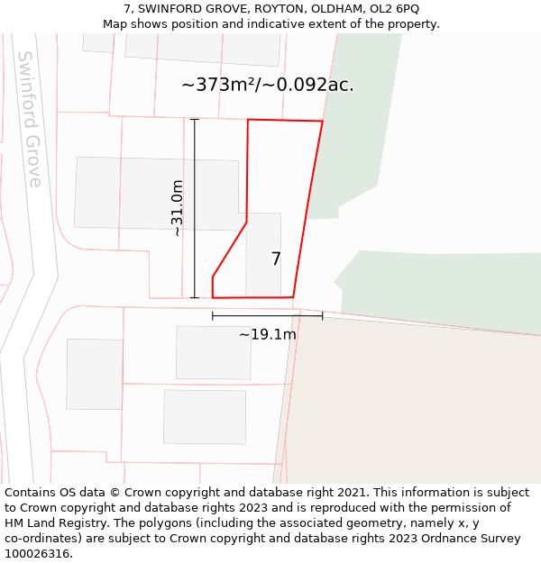 7, SWINFORD GROVE, ROYTON, OLDHAM, OL2 6PQ: Plot and title map